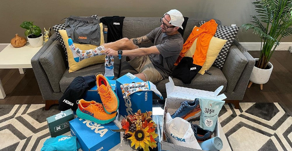 Mike Dubz enjoys care package goodies from Brainsport and Hoka following an injury.