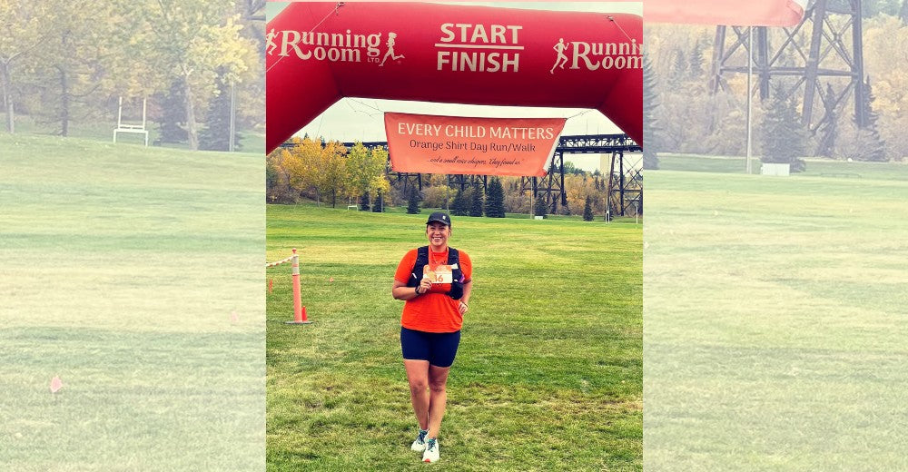 Alethea Greyeyes at the 2023 Orange Shirt Day Run/Walk in Edmonton.