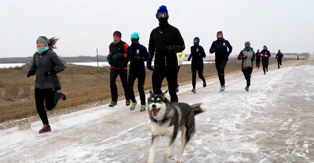 Winter running on a grid road.