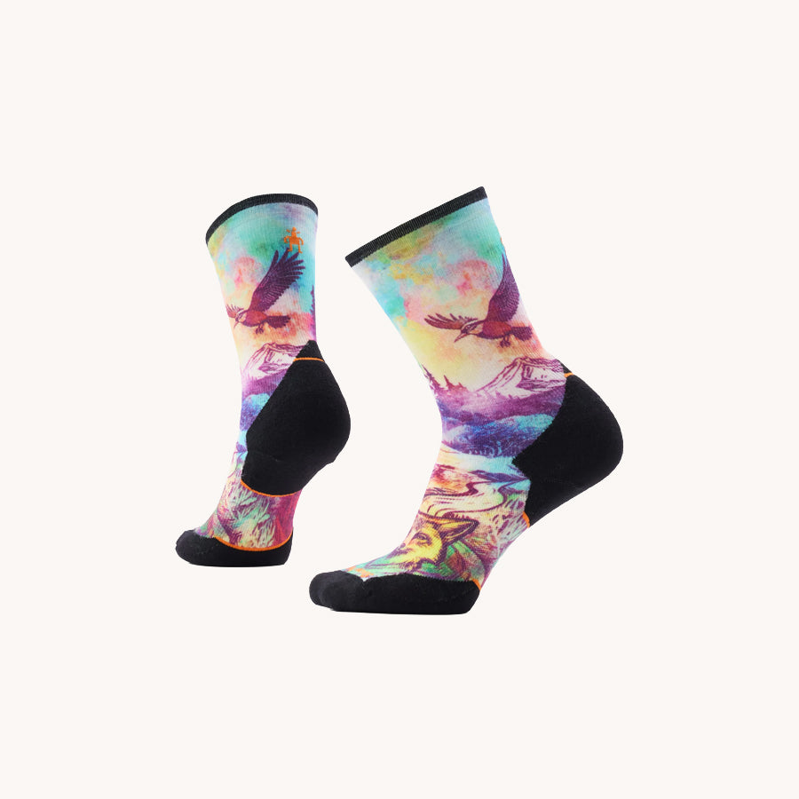 Women's Trail Run Targeted Cushion Serene Peak Print Crew Socks