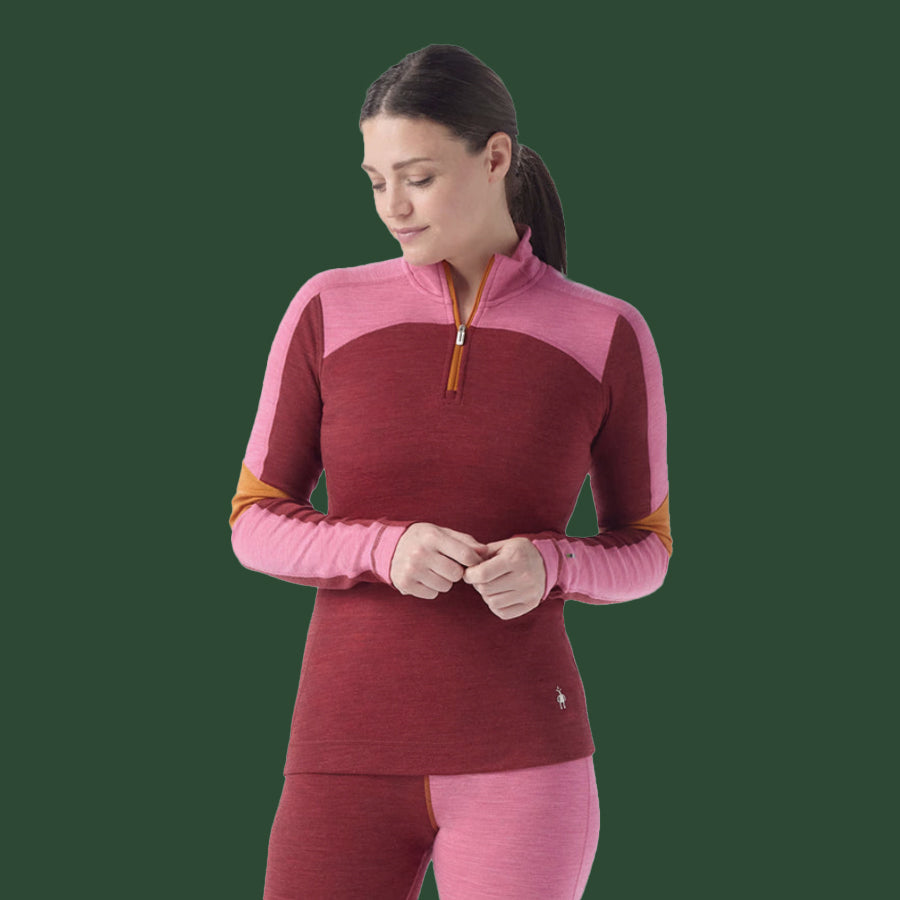 Women's Smartwool Classic Thermal Merino Base Layer Colorblock 1/4 Zip