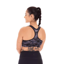 Load image into Gallery viewer, Enell Racer Back Sports Bra (Black Camo)