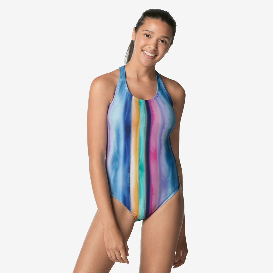 Speedo Women’s Striped Printed Thin Strap One Piece Swimsuit